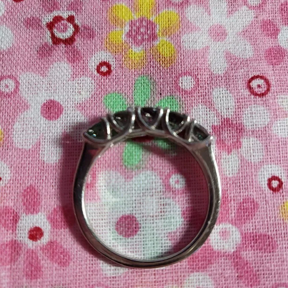 Natural Parti Sapphire 5 Stone Sterling Silver Ring